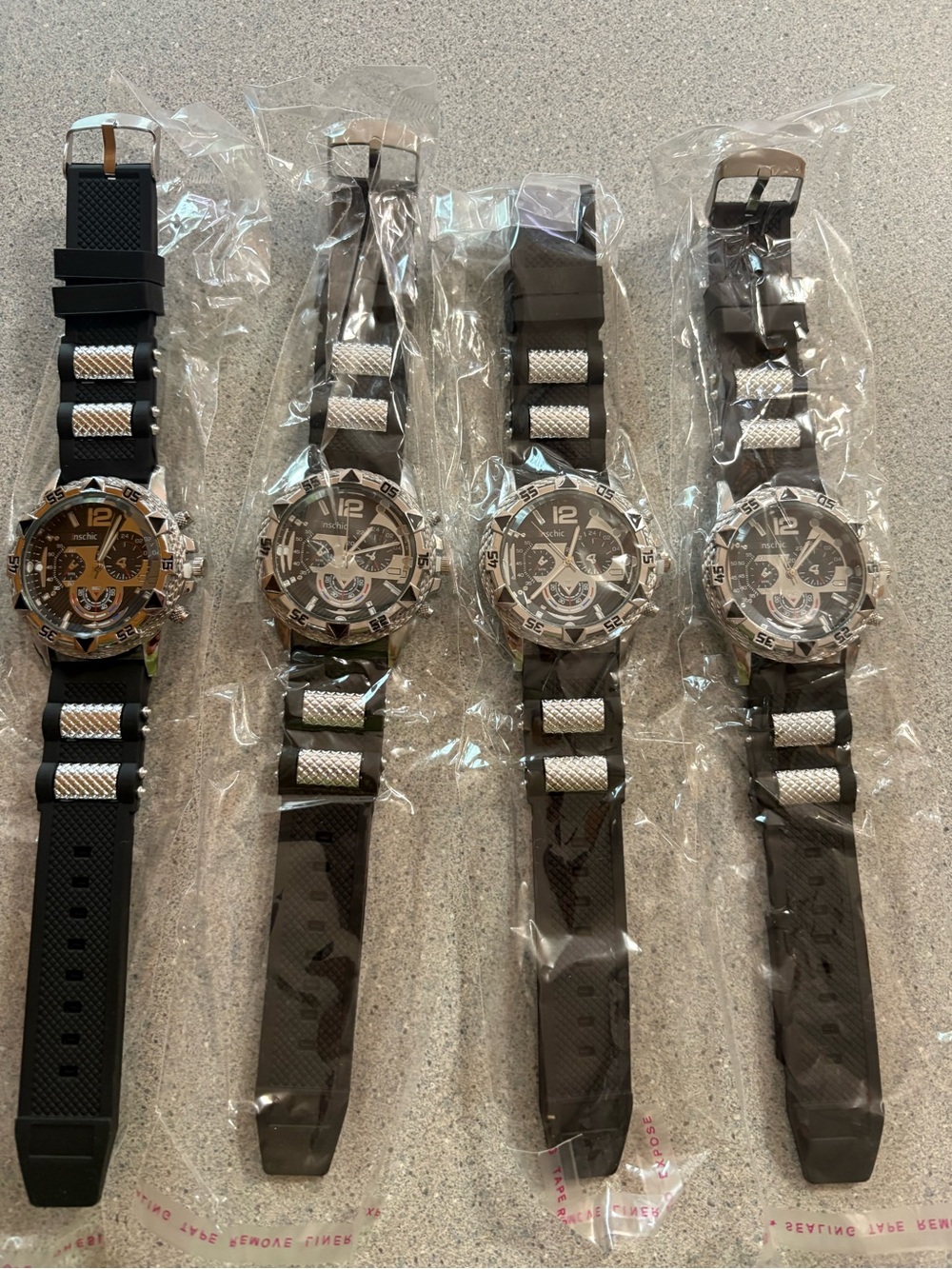 NEW- Men's Black Sport Silicone Strap Watch with Silver Accents